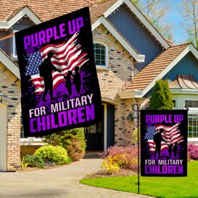 Alternative view of Purple Up for Military Children Awareness Retro American Flag - Garden House Flag