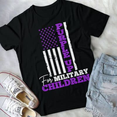 Alternative view of Purple Up for Military Children Awareness Retro American Flag T-Shirt