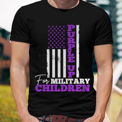Purple Up for Military Children Awareness Retro American Flag T-Shirt