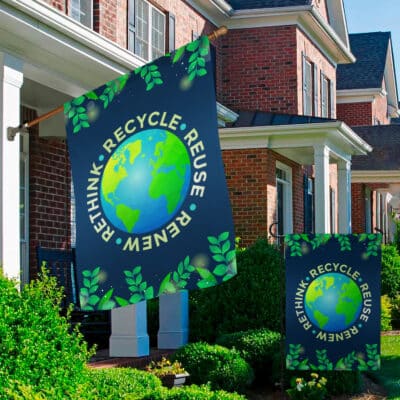 Alternative view of Recycle Reuse Renew Rethink Earth Day Environmental Flag - Earth Day Garden Flag House Flag