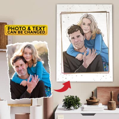 Personalized Portrait from Photo Dad Son Daughter Framed Canvas Poster - Custom Drawing Family Fathers Day Gift