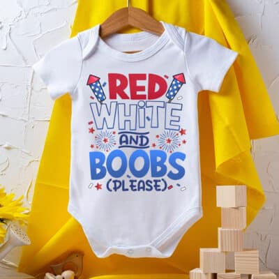 Red White & Boobs 4th of July American Flag Baby Onesie - Independence Day Baby Bodysuit
