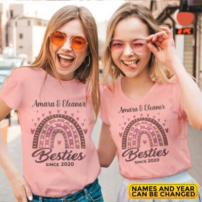 Personalized Besties Sisters T-Shirt - Custom Gift for Sister - Custom Name Besties Women Tee Shirt