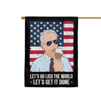 Alternative view of Let's Go Lick The World Let's Get It Done Funny Biden Outdoor House Flag - Garden Flag