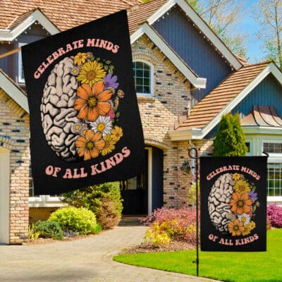 Alternative view of Celebrate Minds of All Kinds Mental Health Awareness Gifts, Autism Outdoor House Flag - Garden Flag