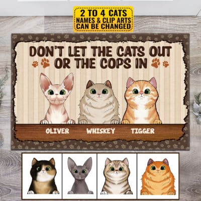 Alternative view of Don't Let The Cats Out Or The Cops In Funny Personalized Welcome Doormat