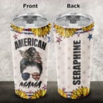 Personalized Name USA American Mama Messy Bun Country Mama Insulated Tumbler Cup with Lid - 4th of July Mug