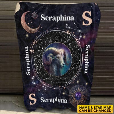 Personalized Aries Star Map Flannel Constellations Blanket Warm & Soft - 12 Horoscope Astrology Throw Blankets