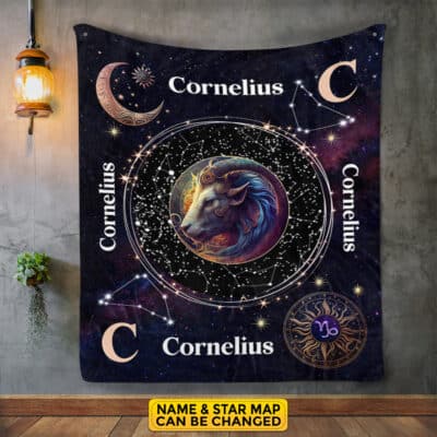 Personalized Capricorn Star Map Flannel Constellations Blanket Warm & Soft - 12 Horoscope Astrology Throw Blankets