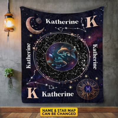 Personalized Pisces Star Map Flannel Constellations Blanket Warm & Soft - 12 Horoscope Astrology Throw Blankets