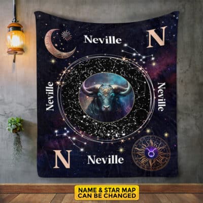 Personalized Taurus Star Map Flannel Constellations Blanket Warm & Soft - 12 Horoscope Astrology Throw Blankets