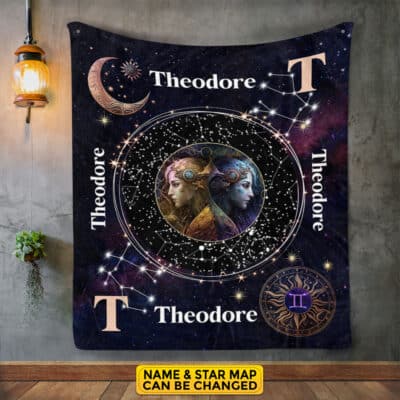 Personalized Gemini Star Map Flannel Constellations Blanket Warm & Soft - 12 Horoscope Astrology Throw Blankets