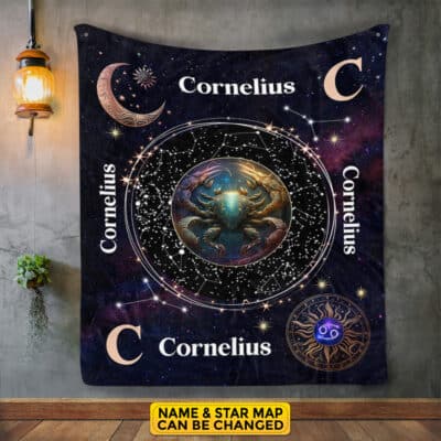 Personalized Cancer Star Map Flannel Constellations Blanket Warm & Soft - 12 Horoscope Astrology Throw Blankets