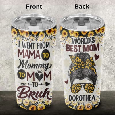 Personalized I Went From Mama to Mommy to Mom to Bruh Insulated Tumbler Cup with Lid - Mothers Day Gift Mom Coffee Mugs Cup