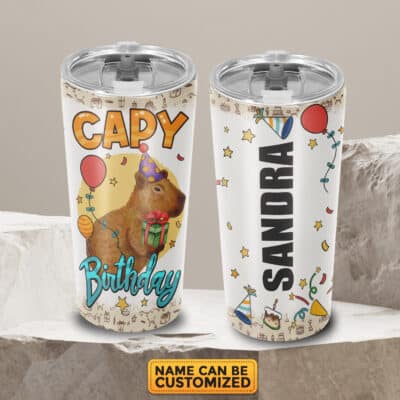Personalized Capy Birthday - Funny Happy Birthday Capybara Insulated Tumbler Cup With Lid And Straw