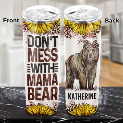 Alternative view of Personalized Don't Mess With Mama Bear Funny Mama Bear Insulated Tumbler Cup with Lid And Straw