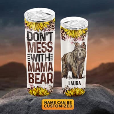 Personalized Don't Mess With Mama Bear Funny Mama Bear Insulated Tumbler Cup with Lid And Straw