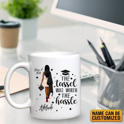 Alternative view of Personalized Black The Tassel Was Worth The Hassle Girl Ceramic Coffee Mug - Custom Class Of 2023 2024 Graduation Mug