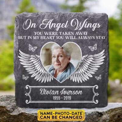 Alternative view of Personalized Photo On Angel Wings In My Heart You Will Always Stay Memorial Garden Stone Plaque Decor - Memorial Gifts for Loss of Family