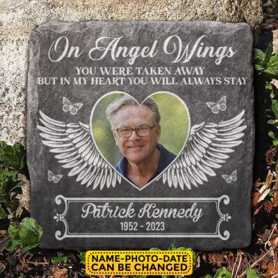 Personalized Photo On Angel Wings In My Heart You Will Always Stay Memorial Garden Stone Plaque Decor - Memorial Gifts for Loss of Family