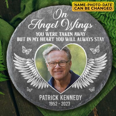 Alternative view of On Angel Wings In My Heart You Will Always Stay Personalized Memorial Garden Stone Plaque Decor - Memorial Gifts for Loss of Family