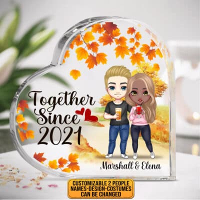 Together Since Personalized Crystal Heart Shaped Acrylic Plaque Gift for Husband Wife - Valentines Gifts for Him Her Paperweight Table Centerpiece