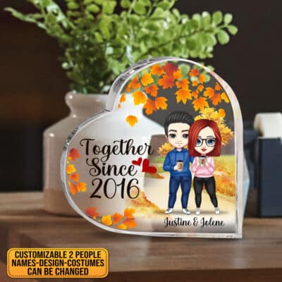Alternative view of Together Since Personalized Crystal Heart Shaped Acrylic Plaque Gift for Husband Wife - Valentines Gifts for Him Her Paperweight Table Centerpiece
