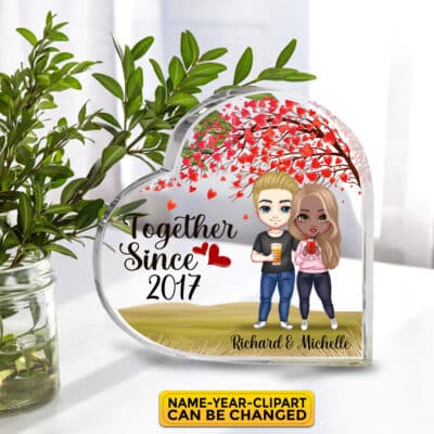Alternative view of Together Since Personalized Crystal Heart Shaped Acrylic Plaque Gift for Husband Wife - Valentines Gifts for Him Her Paperweight Table Centerpiece