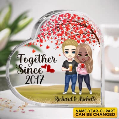 Together Since Personalized Crystal Heart Shaped Acrylic Plaque Gift for Husband Wife - Valentines Gifts for Him Her Paperweight Table Centerpiece