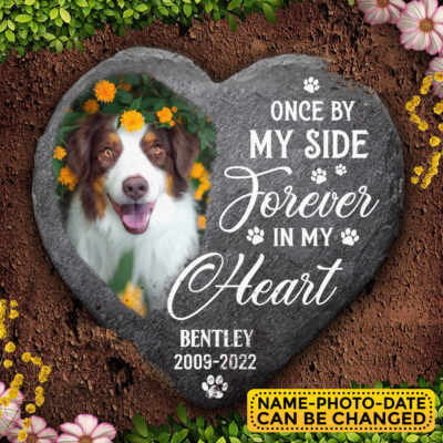 Personalized Photo Pet Once By My Side Forever In My Heart Memorial Garden Stone Plaque Decor - Memorial Pet Dog Cat Gifts