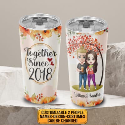 Together Since Personalized Insulated Tumbler Cup with Lid - Gift for Husband Wife - Valentines Gifts for Him Her