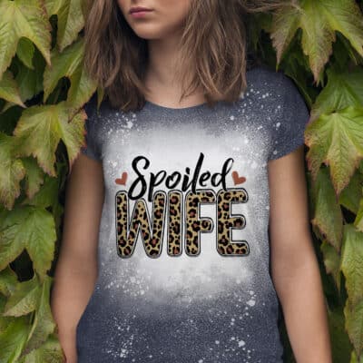 Alternative view of Spoiled Wife Leopard Bleached Shirt - Women Wife Graphic Funny Shirt Wifey Shirt Bride Married Shirts Honeymoon Vacation Tee