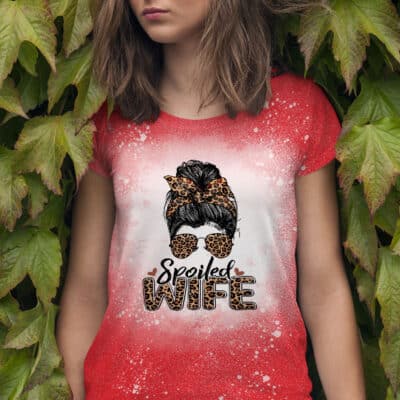 Spoiled Wife Messy Bun Bleached Shirt - Women Wife Graphic Funny Shirt Wifey Shirt Bride Married Shirts Honeymoon Tee