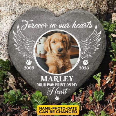 Personalized Your Paws Print On My Heart Forever In Our Heart Memorial Pet Garden Stone Plaque Decor