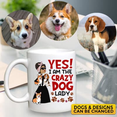 Alternative view of Personalized Drawing Dog Yes I Am A Crazy Dog Lady Coffee Mug - Custom Portrait Dog Lovers Mug Cups