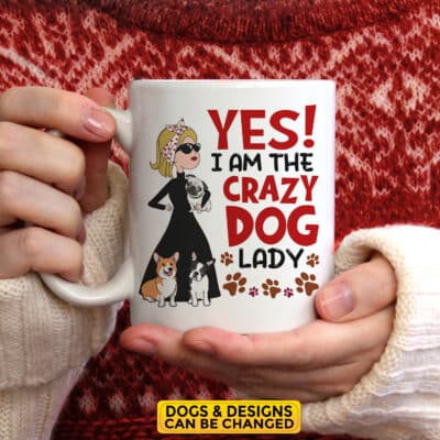 Personalized Drawing Dog Yes I Am A Crazy Dog Lady Coffee Mug - Custom Portrait Dog Lovers Mug Cups