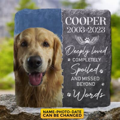 Personalized Photo Pet Deeply Loved Completely Memorial Garden Stone Plaque Decor - Memorial Pet Dog Cat Gifts