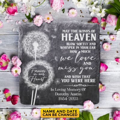 Alternative view of Personalized May The Winds of Heaven We Love Miss You Memorial Garden Stone Plaque - Memorial Gifts for Loss of Family