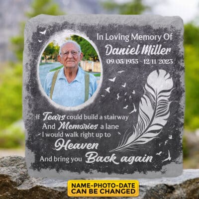 Alternative view of Personalized I'd Walk Right Up To Heaven & Bring You Back Again Memorial Garden Stone Plaque - Memorial Gifts for Loss of Family