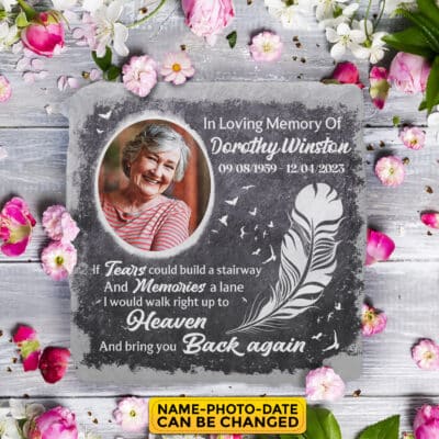 Personalized I'd Walk Right Up To Heaven & Bring You Back Again Memorial Garden Stone Plaque - Memorial Gifts for Loss of Family