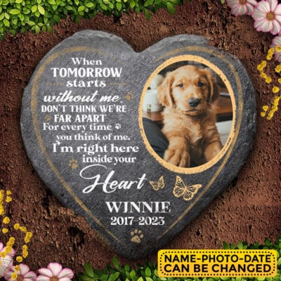 Personalized Photo Pet When Tomorow Starts Without Me Memorial Garden Stone Plaque - Memorial Pet Dog Cat Gifts