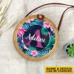 Personalized Monogram Name Style Summer Hawaiian Tropical Rattan Bag For Women, Boho Summer Bag