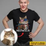 Personalized Cat Drawing Portrait Patriotic Cat Meowica 4th of July Funny Kitten Lover T-Shirt - Hoodie