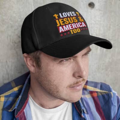 Alternative view of Loves Jesus And America Too 4th of July Christian Lover Twill Cap Hat -  Snapback Hat