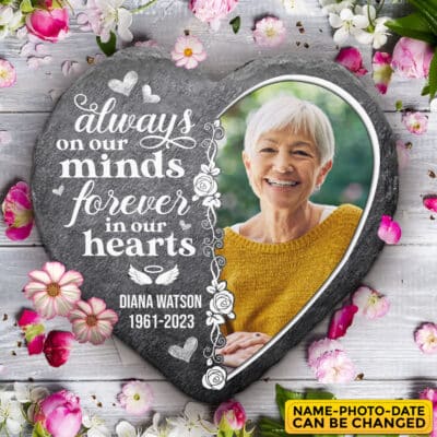 Personalized Always On My Mind Forever In Our Hearts Memorial Garden Stone Plaque - Memorial Gifts for Loss of Family