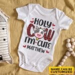 Personalized Holy Cow I'm Cute Funny Baby Onesie - Baby Jumpsuit