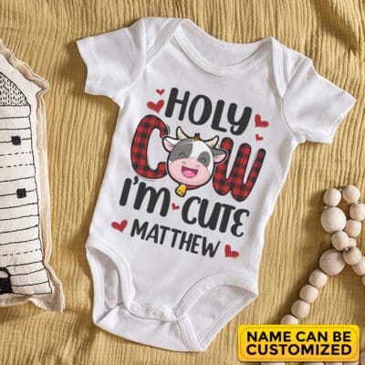 Personalized Holy Cow I'm Cute Funny Baby Onesie - Baby Jumpsuit