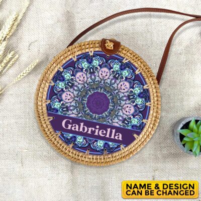 Personalized Name Bohemia Style Rattan Bag - Round Rattan Bag - Bali Bag - Straw Bag - Woven Shoulder Bag - Summer Bag Gift