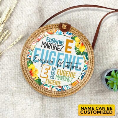 Personalized Random Name Summer Rattan Bag For Women, Boho Summer Bag with Name