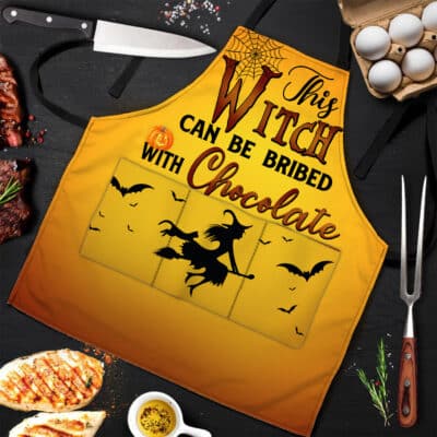 This Witch Can Be Bribed With Chocolate Funny Halloween Witch Cooking Apron With 3 Pockets
